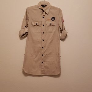 Khaki shirt dress.